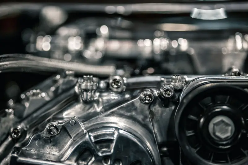 Close-up of machined engine components